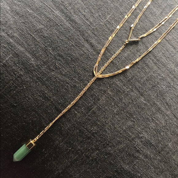Aldo gold 3 strand chain with green pendant